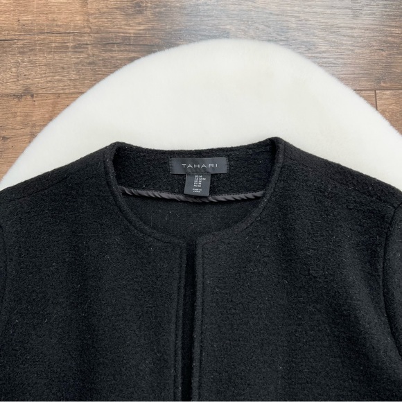 Tahari Wool Cardigan Jacket Colorblock Duster Jacket Black Grey Stripe Medium - Picture 8 of 16